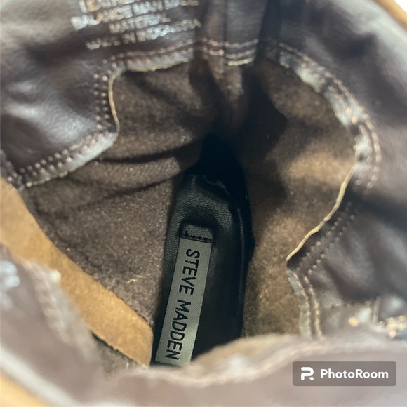 Revolve Steve Madden Raleighh Tall Distressed Buckled Heeled Boots Cognac US 10 - Picture 8 of 10